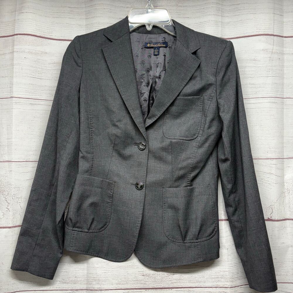 Brooks Brothers Women's 4 Grey Italian Wool Blazer Jacket Patch Pockets